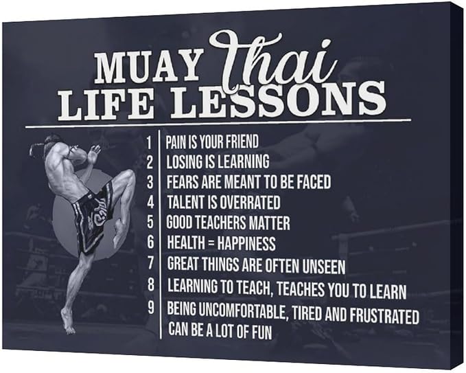 Muay Thai Wall Art Muay Thai Pictures Wall Decor Life Lessons Canvas Prints Boxing Decorations Painting Framed Artwork Office Home Decor For Bathroom Bedroom Dining Living Room 20"x16"