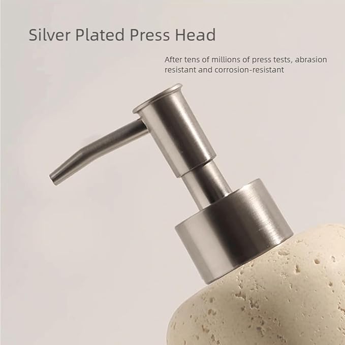 Hand Soap Dispenser Refillable Stone Soap Dispenser Beige Travertine Liquid Shampoo Bottles Marble Hand Soap Dispenser for Bathroom Kitchen Spring Decor