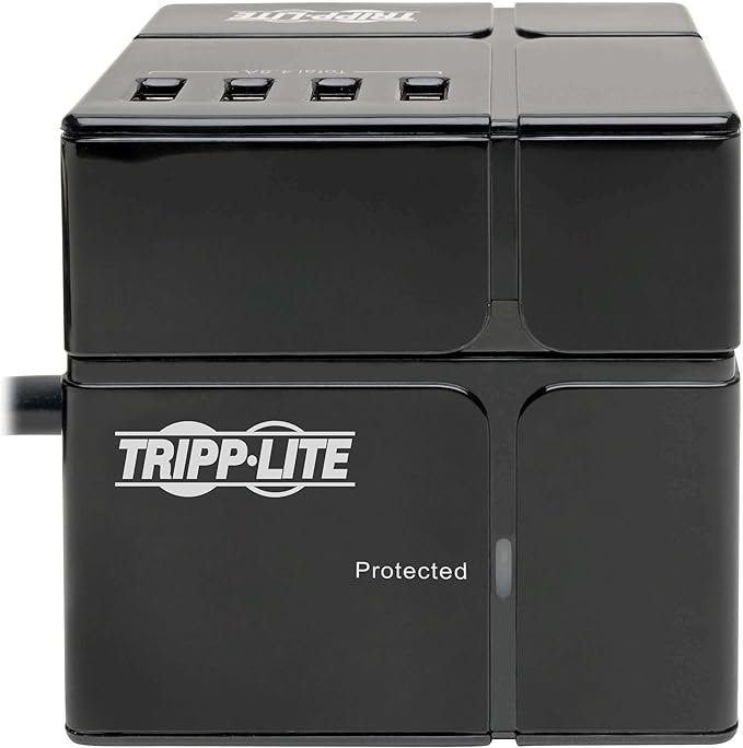 Tripp Lite 3 Outlet Surge Protector with USB, Detachable Wall Outlet Surge Protector, 6 USB Ports, 6 ft. Cord, 540 Joules, Black, TLP366CUBEUSBB