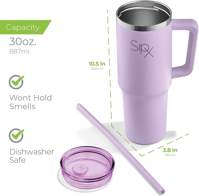 SIPX™ 30 oz Insulated Tumbler with Handle & Straw – Vacuum Insulated Stainless Steel, Leakproof, Cupholder Friendly – Perfect for Iced Coffee, Water & Travel – Purple