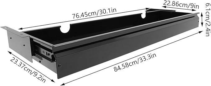 33" Under Desk Drawer Slide Out For Office Desk, Storage Organizer For Sit Stand Workstation, Black