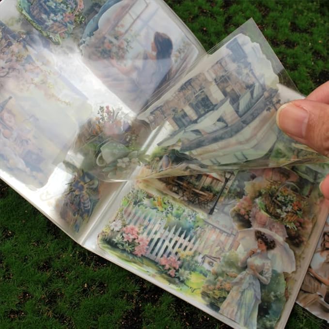 Dwpetzo Spring Landscape Pre-Cut Journal Sticker Book for Junk Journaling, Transparent PET Stickers for Scrapbook Supplies, Scrapbooking, Collage, Planners, Bujo, 20 Sheets