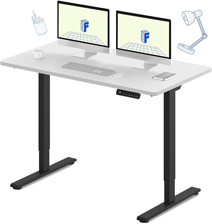 FLEXISPOT E3 Dual Motor Electric Standing Desk 55 x 28 Sit Stand Up Desk, Holds 220 lbs, Adjustable Height w/Memory Presets, One-Piece White Desktop & Black Frame, Ships in 2 Boxes