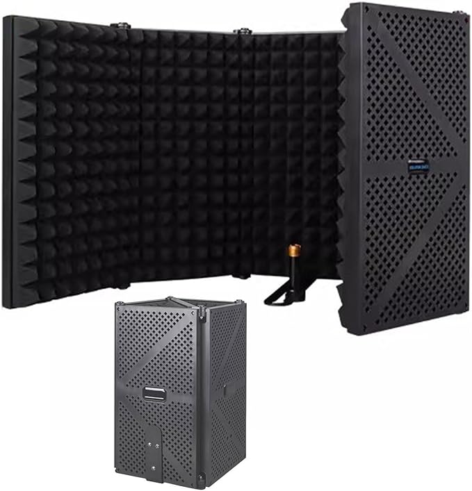 Portable Desktop Soundproof Cover,Microphone Soundproofing Acoustic Foam Panel,Self Made Sound Booth Box,Home Recording Equipment,for Music Practice Room(Black)