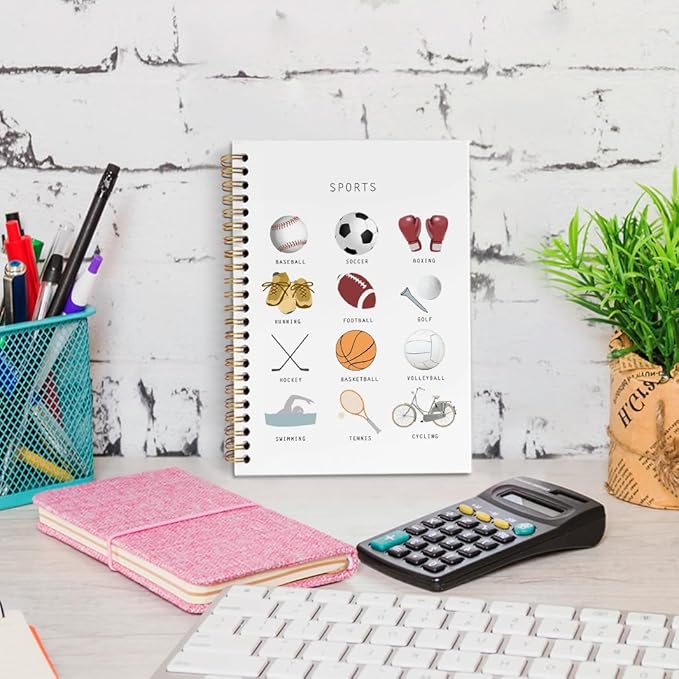 dvhdajed Sports Kids Spiral Notebook, Gifts for Sports Lovers Fans Journaling Notebooks, Exercise Activities Spiral Journal for Kids Boys, Athlete Office School Supplies Gifts, 5.5x8.3 In
