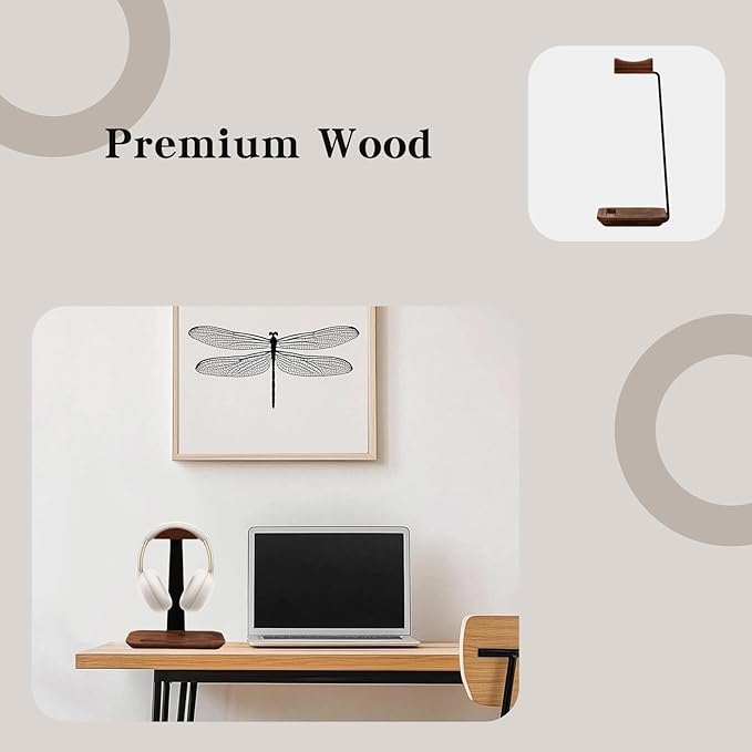 ZHIYUEJING Walnut Wood Headphone Stand,Headphone Rack with Storage Base Plate,Headphones Holder for Study Rooms,Gaming Spaces,Desktop,Office