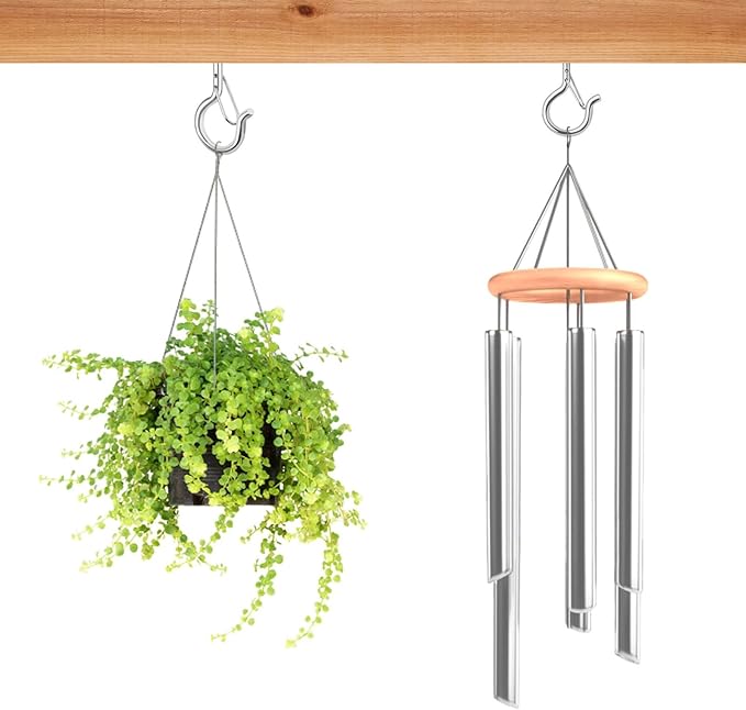 FSAH 48 PCS Q-Hanger Hooks, Screw Hooks for Outdoor String Lights, Safety Buckle Design Cup Eye Hook for Hanging Christmas Lights, Plants, Mounted on Wall Ceiling, Include 1 Wing Nut Driver, Silver