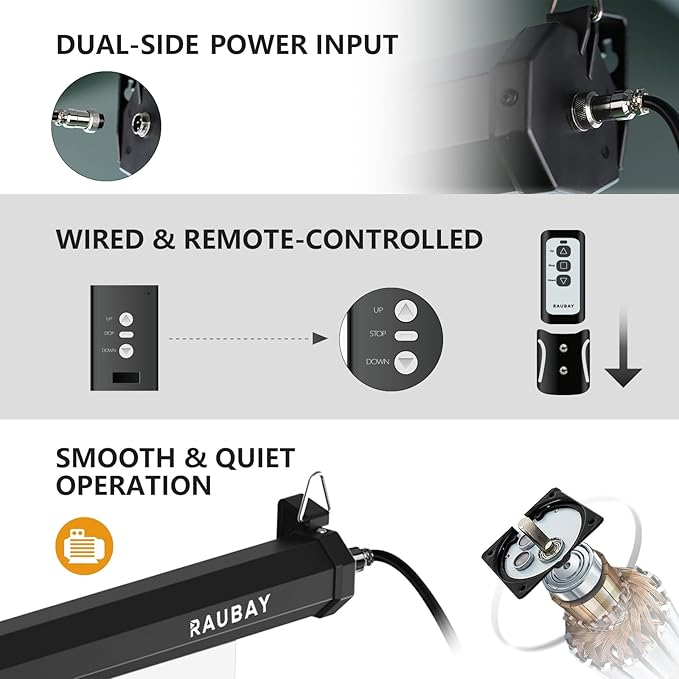 RAUBAY Motorized Pull Down White Screen Backdrop - 59.8" x 86.6" Collapsible Wall-Mount Background for Professional Video Production, Photography Studio, Video Conferencing and YouTube, TikTok Creator