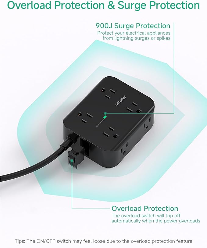 Power Strip Surge Protector - Flat Plug, Wall Mount, 6FT Extension Cord with Multiple Outlets, 8 Wide Outlets with 4 USB Ports (2 USB C), Charging Station Overload Protection Home Apartment Essentials
