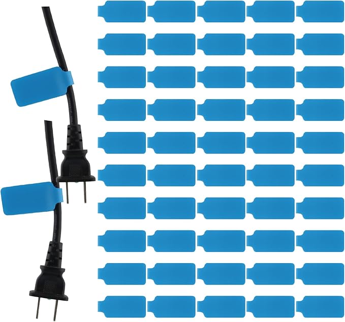 50 Pieces Cord Labels Self-Adhesive Nylon Cable Labels Tags Waterproof Wire Cable Tags or Electronics Office Computers Management and Identification (Light Blue)