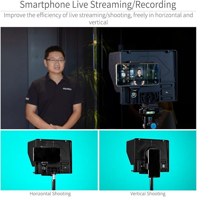 FEELWORLD TP10 10" Portable Foldable Teleprompter for Up to 11" Smartphone Tablet Prompter Phone DSLR Camera Video Record for Live Stream Interview Speech with Remote Control