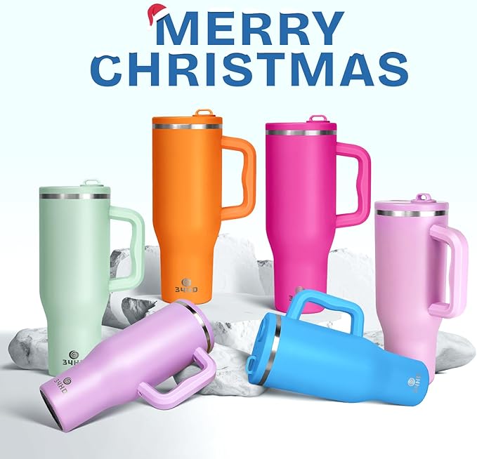 34HD 40 oz Stainless Steel Tumbler - Leakproof Insulated Water Bottle with Handle, Magnetic Lid and Flexible Straw - Iced for 48 Hours – Perfect for Men, Women, Birthday Gift, Blue - Ocean Breeze