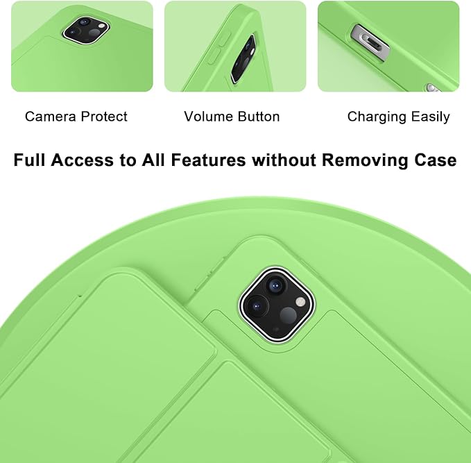 ZryXal iPad Pro 11 Inch Case (M5) 2025/ (M4) 2024 (Model: A2836/A2837/A3006), Trifold Stand Smart Cover with Pencil Holder and Soft TPU Back, Auto Wake/Sleep (Grass Green)