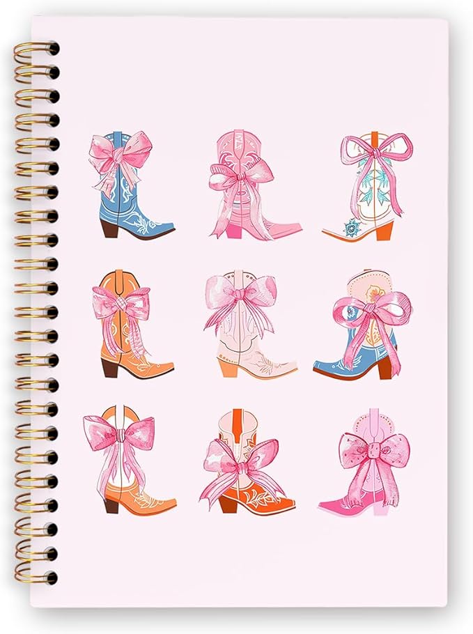 dvhdajed Coquette Western Spiral Notebook, Pink Cowgirl Boots Journaling Notebooks, Preppy Cowgirl Spiral Journal for Girls Women, Girly Western Office School Supplies Gifts, 5.5x8.3 In