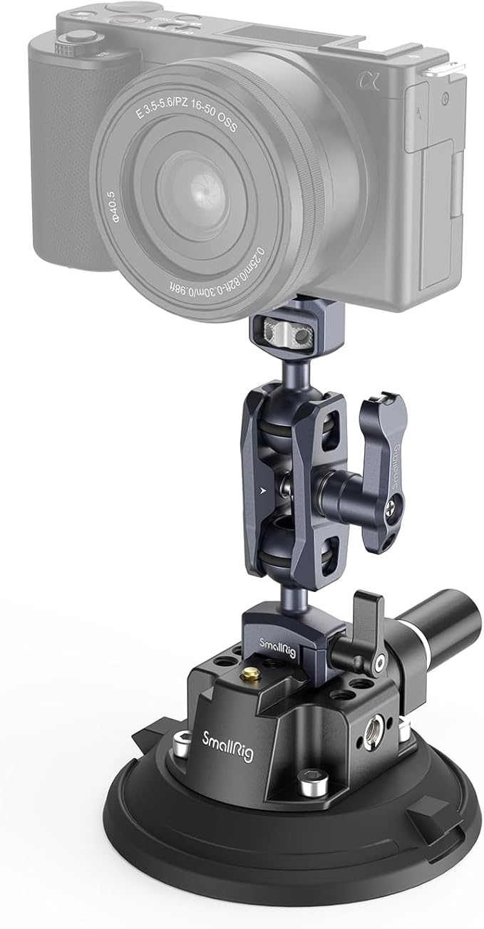 SMALLRIG 4" Camera Suction Mount with Ball Head Magic Arm, Car Mount for Lightweight Camera/Action Camera/Phone, Air Pump Vacuum Suction Cup, Max Load 3kg/6.6 Pound - 4236