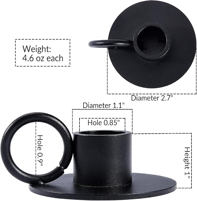 12PCS Black Taper Candle Holders with Round Handle, Matte Iron Candlestick Holders Centerpieces for Home Decoration, Wedding Anniversary, Party, Housewarming Gifts.