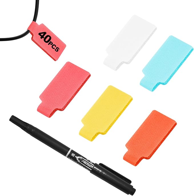 40 Pack Cable Labels Tags, Multi-Color Write On Wire Cord Tags and Charger Labels Waterproof for Cable Management and Identification Electronics (Rectangular)