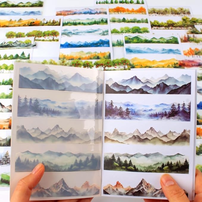 20 Sheets Nature Landscape Pre-Cut Journaling Stickers Book for Junk Journaling, Scrapbooking, Collage, Planner, Album, Transparent PET and Washi Stickers for Adults