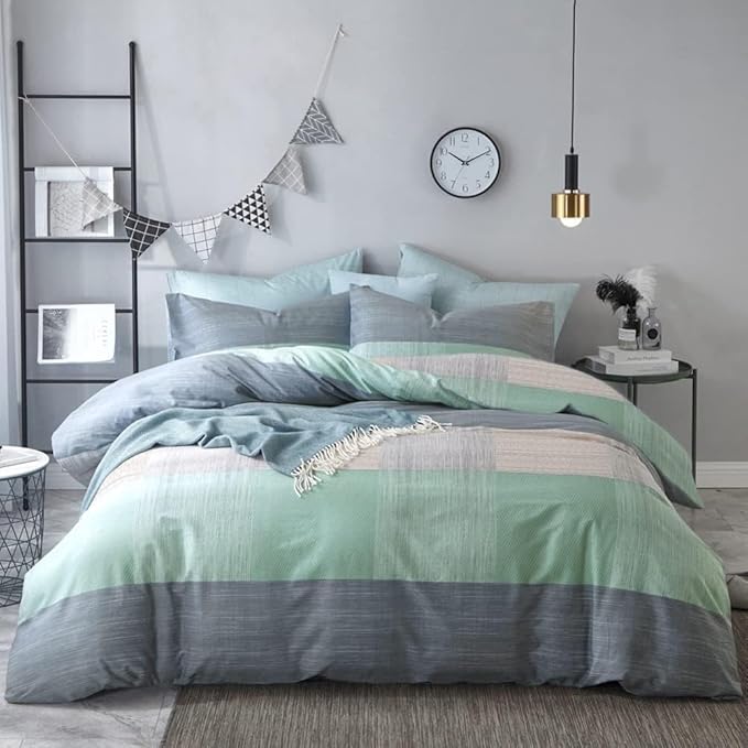 LifeTB Twin XL Comforter Set Patchwork Bedding Comforter Set Soft Fluffy Geometric Plaid Bedding Set for All Seasons Cozy Patchwork Plaid Checkered Pattern Comforter Twin XL with 2 Pillow Shams