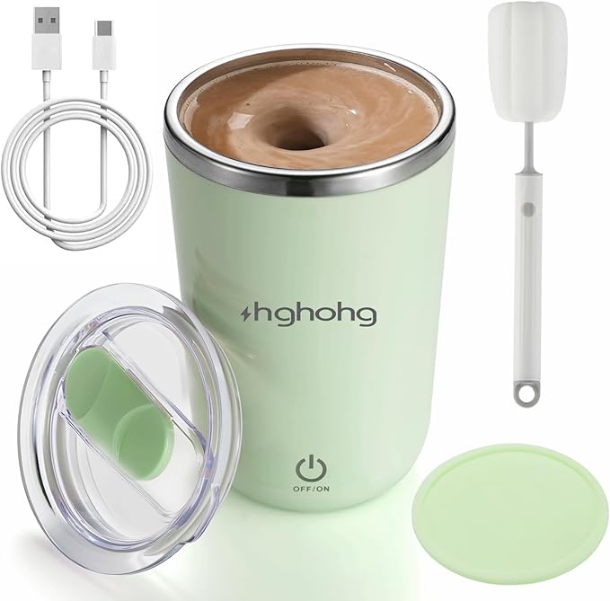 HGHOHG Self Stirring Coffee Mug, 2025 New Automatic Magnetic Stirring Cup, 12Oz, Rechargeable Electric Mixing Cup for Coffee, Milk, Tea,Portable For Travel, Office,School, Gym And Gift (Green)