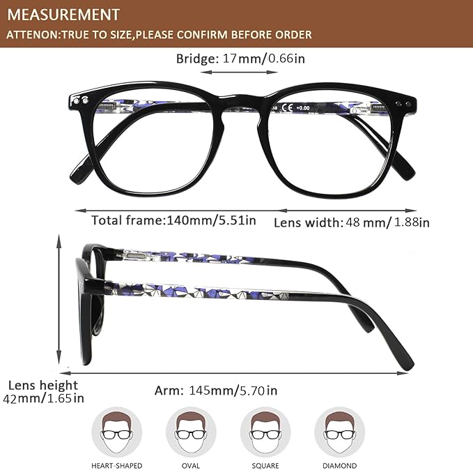 Henotin 3-Pack Blue Light Blocking Reading Glasses,Spring Hinge Computer Readers for Men Women,Anti UV Ray Filter Eyeglasses (Mixed Color-2, 2.50, Diopters)