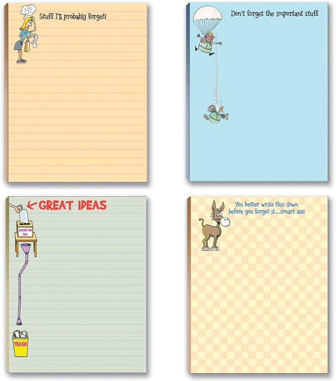 Stonehouse Collection Funny To Do List Notepads Assorted Pack - 4 Pads For Your Lists - Office Notepads - USA Made (Funny Pack)