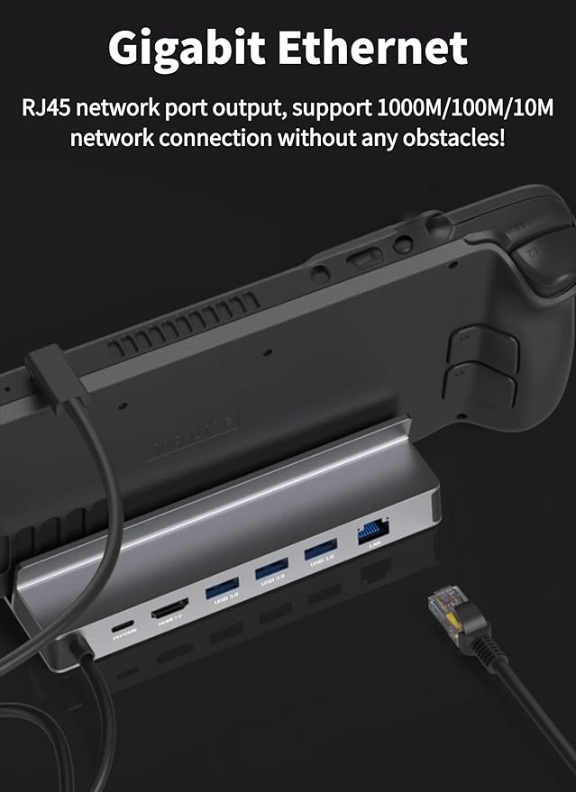Diyeeni USB C Docking Station for Steam Deck & ROG Ally, 6-in-1 Dock with HDMI 2.0 4K@60Hz, Gigabit Ethernet, 3*USBA 3.0, 100W PD Fast Charging, Plug and Play