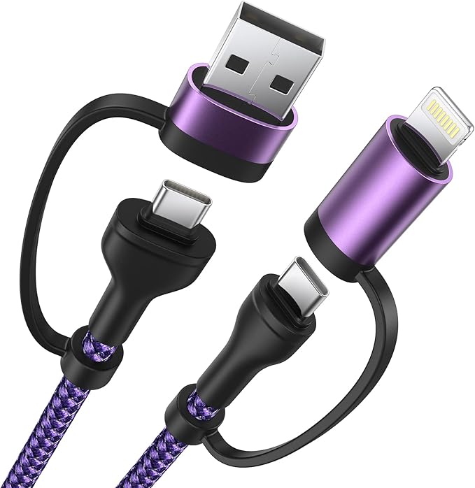 4-in-1 USB C Cable, USBC Lightning Cable USB C to C Charging Cable 60W PD [Fast & Data Sync] 4 in 1 Multi Charger for iPhone 16 15 14 13 12,MacBook Pro 2024 iPad mini 6/Pro,Samsung Galaxy
