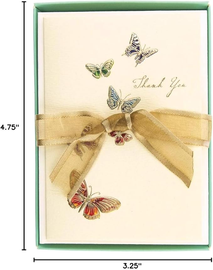 Graphique Butterflies La Petite Presse Boxed Thank You Notes - 10 Cards with Matching Envelopes and Storage Box, 3.25" x 4.75"
