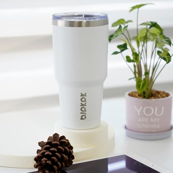 BJPKPK 30oz White Stainless Steel Tumbler With Lid And Straw Reusable Insulated Coffee Travel Thermal Tumblers Cup