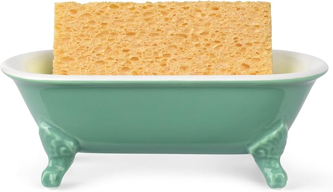 6.5" Ceramic Mini Decorative Clawfoot Bathtub Bar Soap Dish, Kitchen Sponge Holder and Shower Tray for Bathroom, 1 Pack(Mermaid)