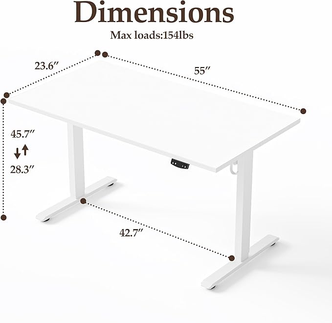 Klicelor 55 Inch Large Electric Standing Desk, Height Adjustable Office Desk, Sit Stand Up Computer Gaming Desk with Memory Preset, Two-Piece Desktop, White