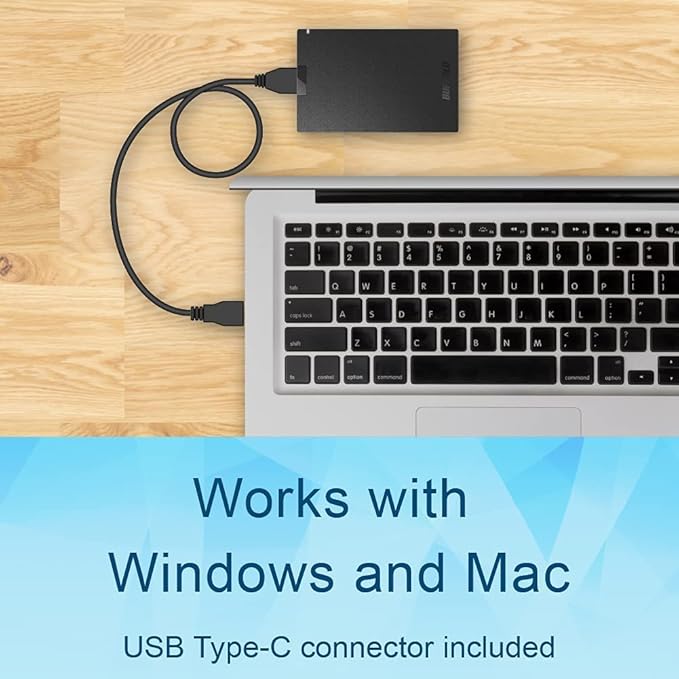 BUFFALO External SSD 1TB - Compatible with PS4 / PS5 / Windows/Mac - USB-C - USB-A - USB 3.2 - External Solid State Drive - SSD-PG1.0U3B