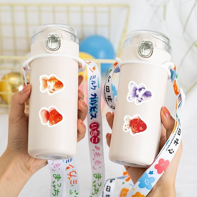 500 Pcs Goldfish Stickers Roll, 10 Styles Cute Cartoon Goldfish Stickers for Teens, Waterproof Vinyl Stickers for Journal Scrapbook, Party Favors, Classroom Rewards, Laptop & Water Bottle Decal
