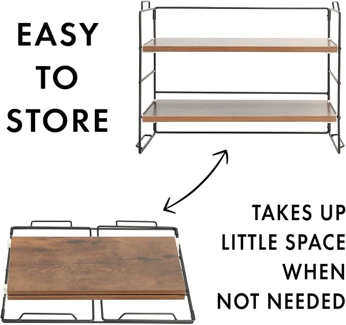 KATHY&BOB Wood Desk Shelf Organizer, 2-Tier Desktop Supplies Storage Rack, Adjustable Stackable Desk Shelf for Office, Kitchen, Bathroom, 15.75"*12.2"*7.87"