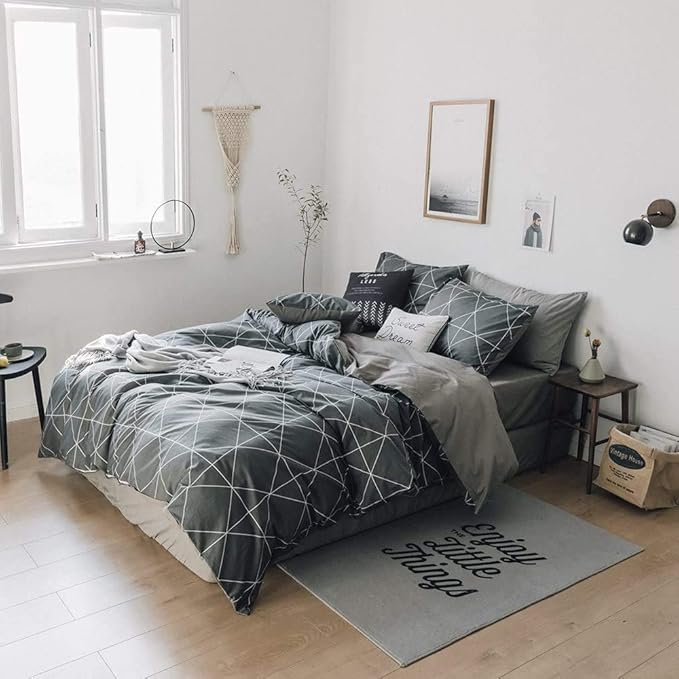 LifeTB Grey Plaid Comforter Set Twin XL Geometric Plaid Bedding Comforter Set 3 Pieces Plaid Grid Comforter with 2 Pillowcases Fluffy Soft Checkered Pattern Comforter Set for All Season Twin XL Size