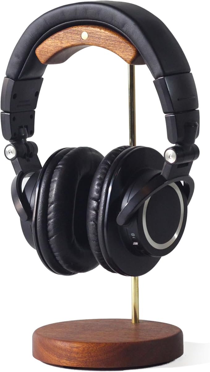 Unchained Workshop Handmade Brass and Wood headphone stand, Headset Stand for Desk, compatible with all models