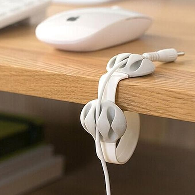 Coralpearl Desk Cable Drop Clips Non-Adhesive, Table Cord Stay Holder Weighted, Small Wire Management Clamp Removable, Silicone Tidy Organizer Keeper for Phone Computer Chargers (2 White)