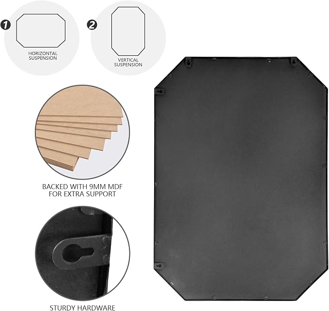 24"x36" Black Octagon Mirror for Bathroom,Black Rectangle Metal Frame Vanity Mirror Wall Mounted Hanging for Bedroom Entryway Living Room Farmhouse Horizontal/Vertical
