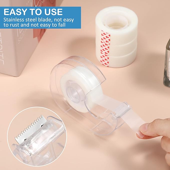 Yahenda 64 Pcs Invisible Tape and Refillable Dispensers Bulk 0.7 x 985 Inches Transparent Tape Refills Desk Dispenser for Office Home School