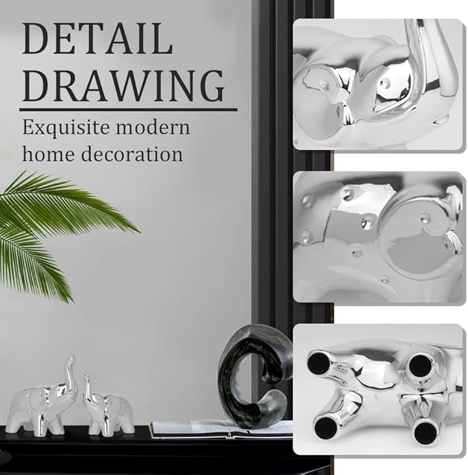 prosfalt A Pair Elephant Statue Home Decor,Modern Style Figurines,Sculpture for Office Desktop Bookshelf Living Room (Ceramics Silver)