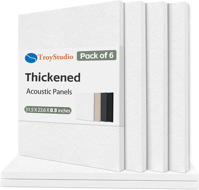 TroyStudio Thickened Acoustic Panels, 31.5 x 23.6 x 0.5 Inches Pack of 6 Felt Wall Decor Tile Sound Absorbing Board, Noise Reverb Echo Dampening Soundproof Padding for Door Music Recording Home Studio