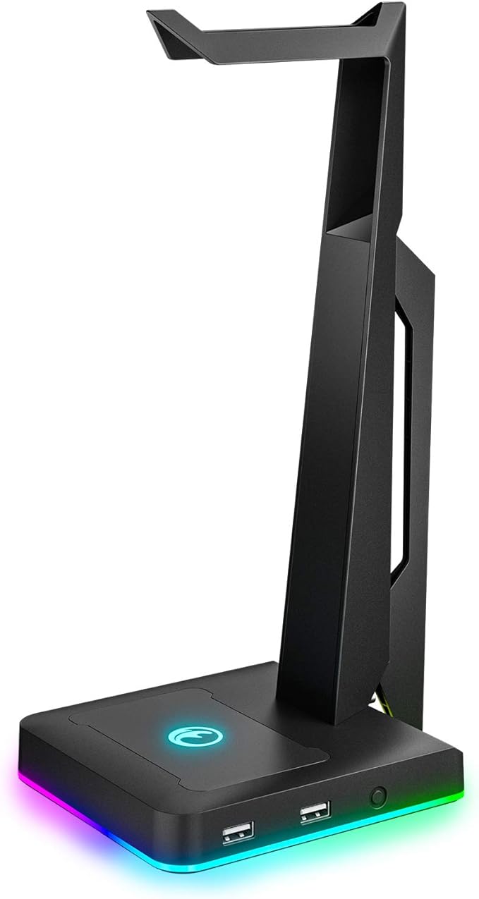 IFYOO RGB Gaming Headset Stand with 2 USB Ports, Game Headphone Mount for PC, Xbox One, PS4, Switch, Earphone Holder Hanger, Great for Gaming Stations, Fancy Desk Gamer Accessories, Black