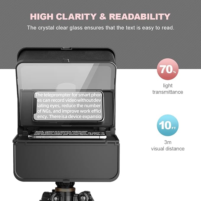 LENSGO TC7S Portable Teleprompter for Phone, One-Second Fold Mini Teleprompter with Remote Control,App Compatible with iPhone & Android for Online Teaching Vlog Live Streaming Interview