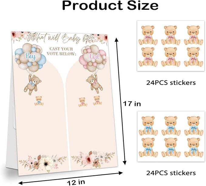 Gender Reveal Games Bear Gender Reveal Decorations Gender Reveal Ideas 48 PCs Little Bear Stickers Boy or Girl Games Party Supplies for Gender Reveal Voting Use Gender Reveal Decor