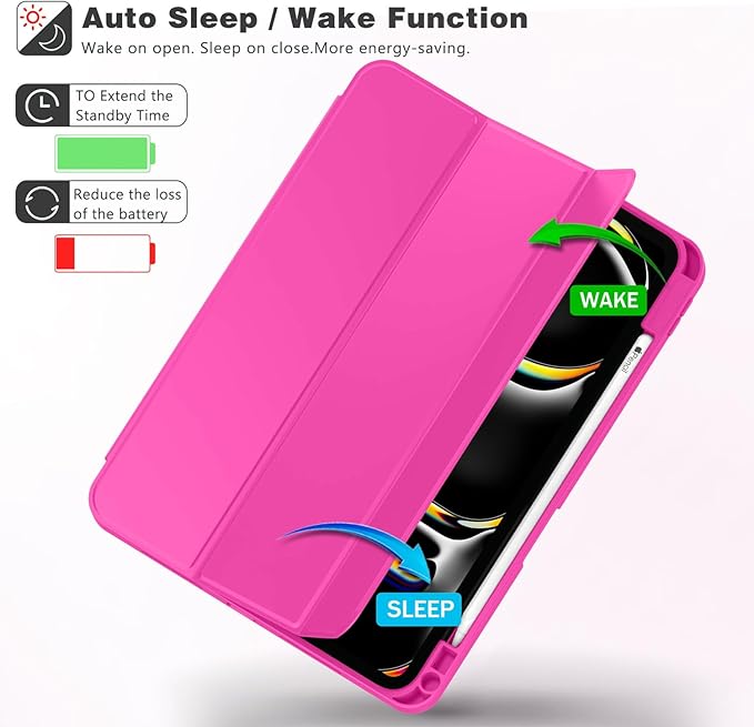 ZryXal iPad Pro 11 Inch Case (M5) 2025/ (M4) 2024 (Model: A2836/A2837/A3006), Trifold Stand Smart Cover with Pencil Holder and Soft TPU Back, Auto Wake/Sleep (Rose Red)