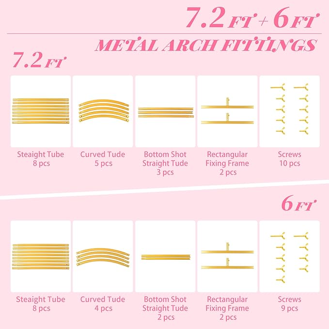 Metal Arch Backdrop Stand, 7.2FT+6FT Wedding Arch Backdrop Stand, Set of 2 Gold Backdrop Arch Stand, Wedding Arch Frame for Wedding Ceremony Birthday Party Baby Shower Graduation Ceremony Decoration