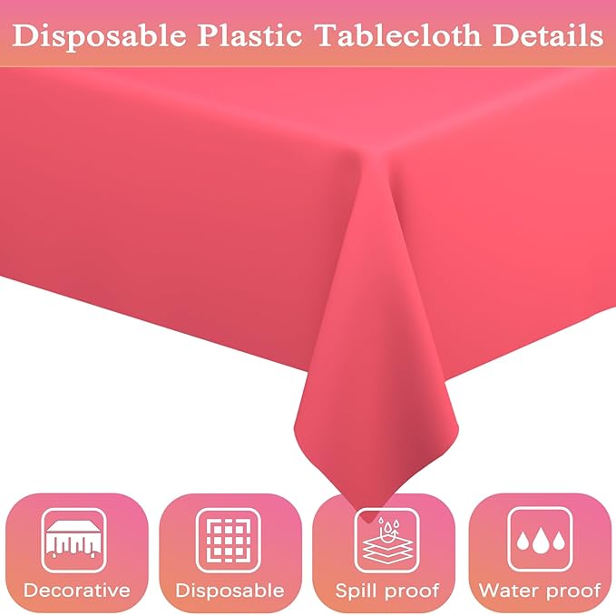 WNINK 4 Pack Red Tablecloths 54" x 108" Disposable Rectangular Plastic Table Covers for Baby Showers, Weddings, Birthdays, Parties