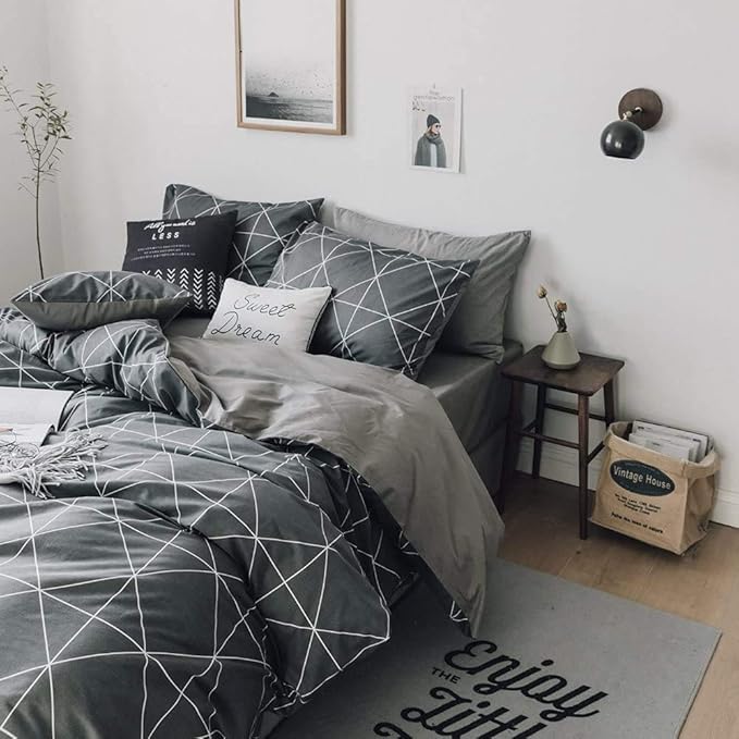 LifeTB Grey Plaid Comforter Set Twin XL Geometric Plaid Bedding Comforter Set 3 Pieces Plaid Grid Comforter with 2 Pillowcases Fluffy Soft Checkered Pattern Comforter Set for All Season Twin XL Size