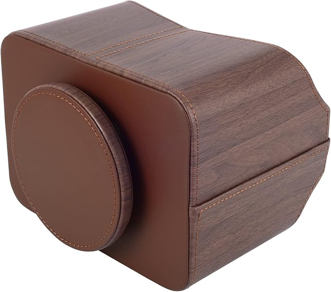 RHCSZ Brown 360 Degree Swiveling TV Remote Control Holder/Caddy, Leather Desk Organizer for Office and Home Furniture Decoration Storage Box(Dark wood grain)